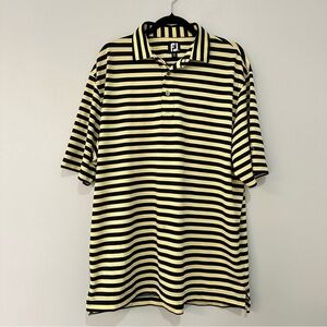 FootJoy Mens Golf Polo Short Sleeve Shirt Yellow and Navy Striped Shirt Size XL
